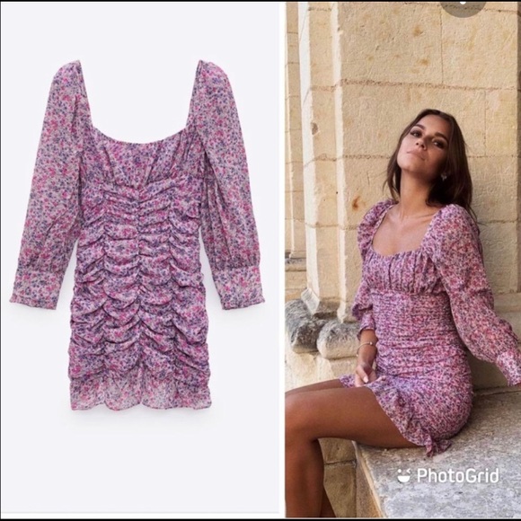 Zara draped floral rushed dress (worn once) - Picture 3 of 3